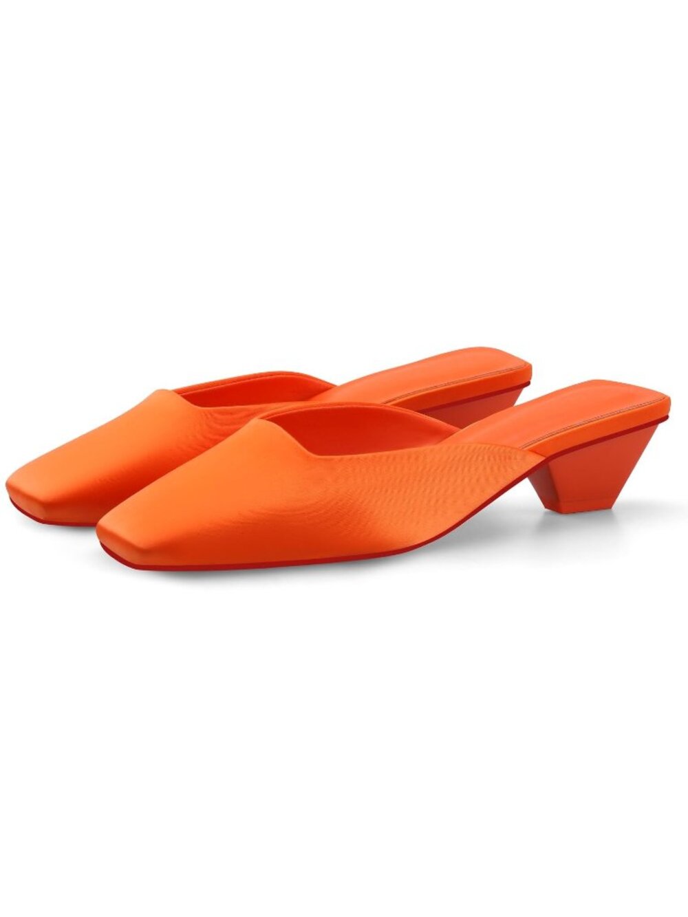 Adrizzlein Size 6.5 Sandals Closed Toe Mule Kitten Heel Satin Square Toe Orange
